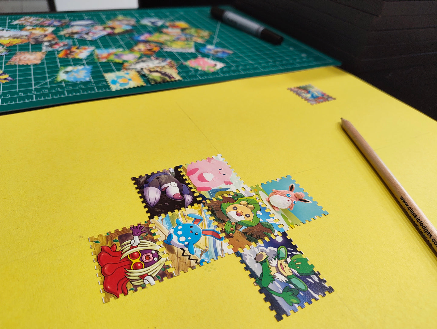 Pokémon illustration framed art featuring real cards