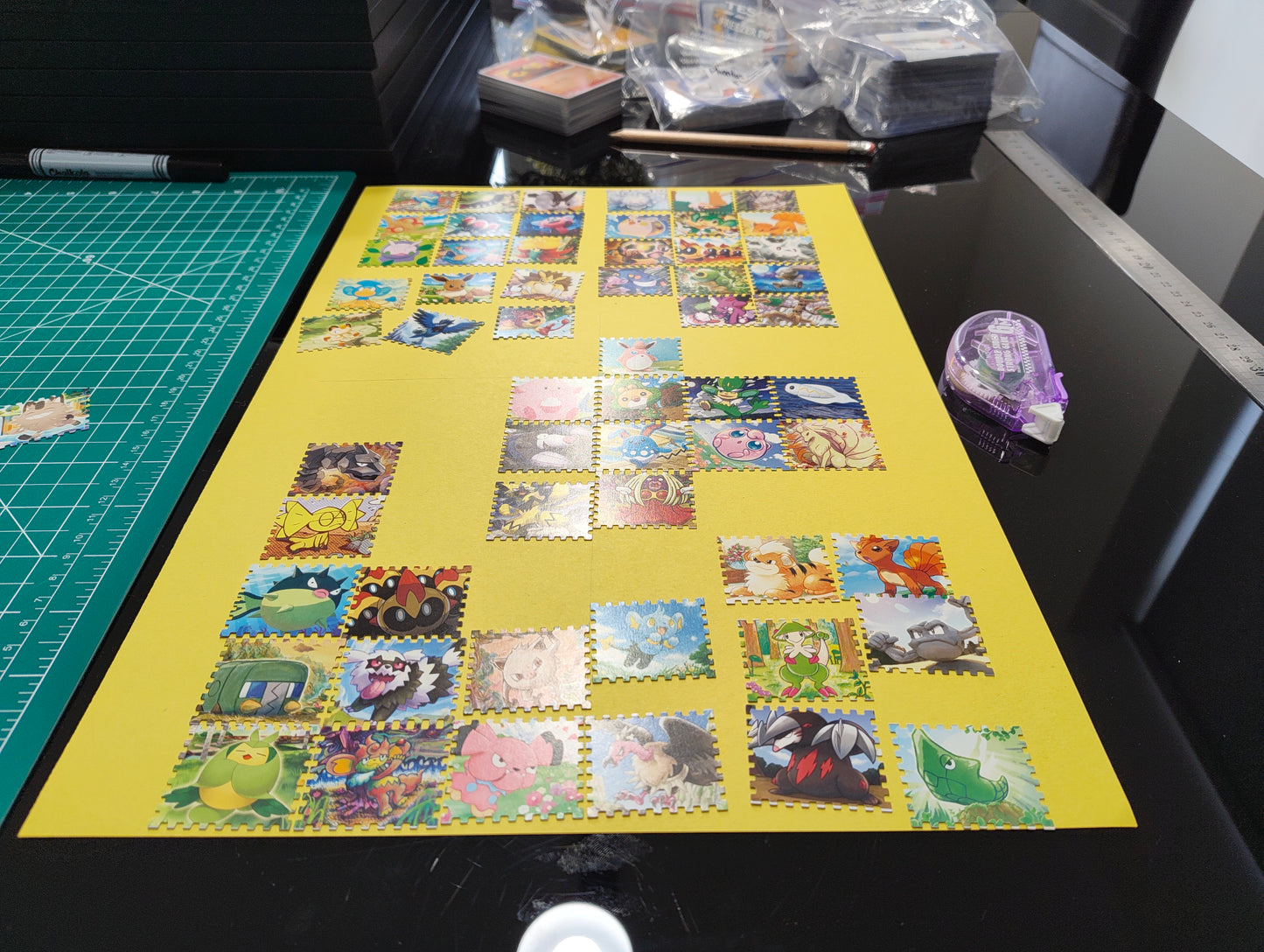 Pokémon illustration framed art featuring real cards