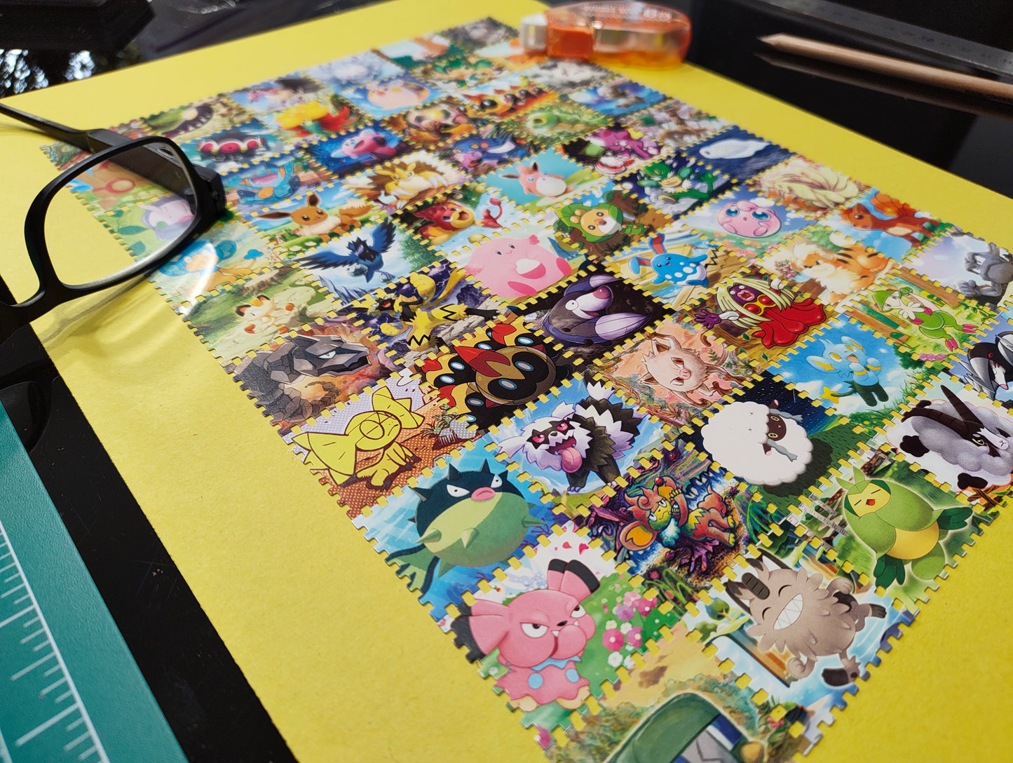 Pokémon illustration framed art featuring real cards