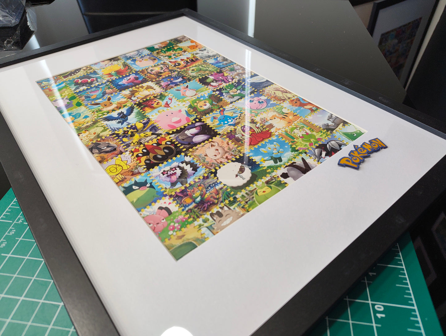Pokémon illustration framed art featuring real cards