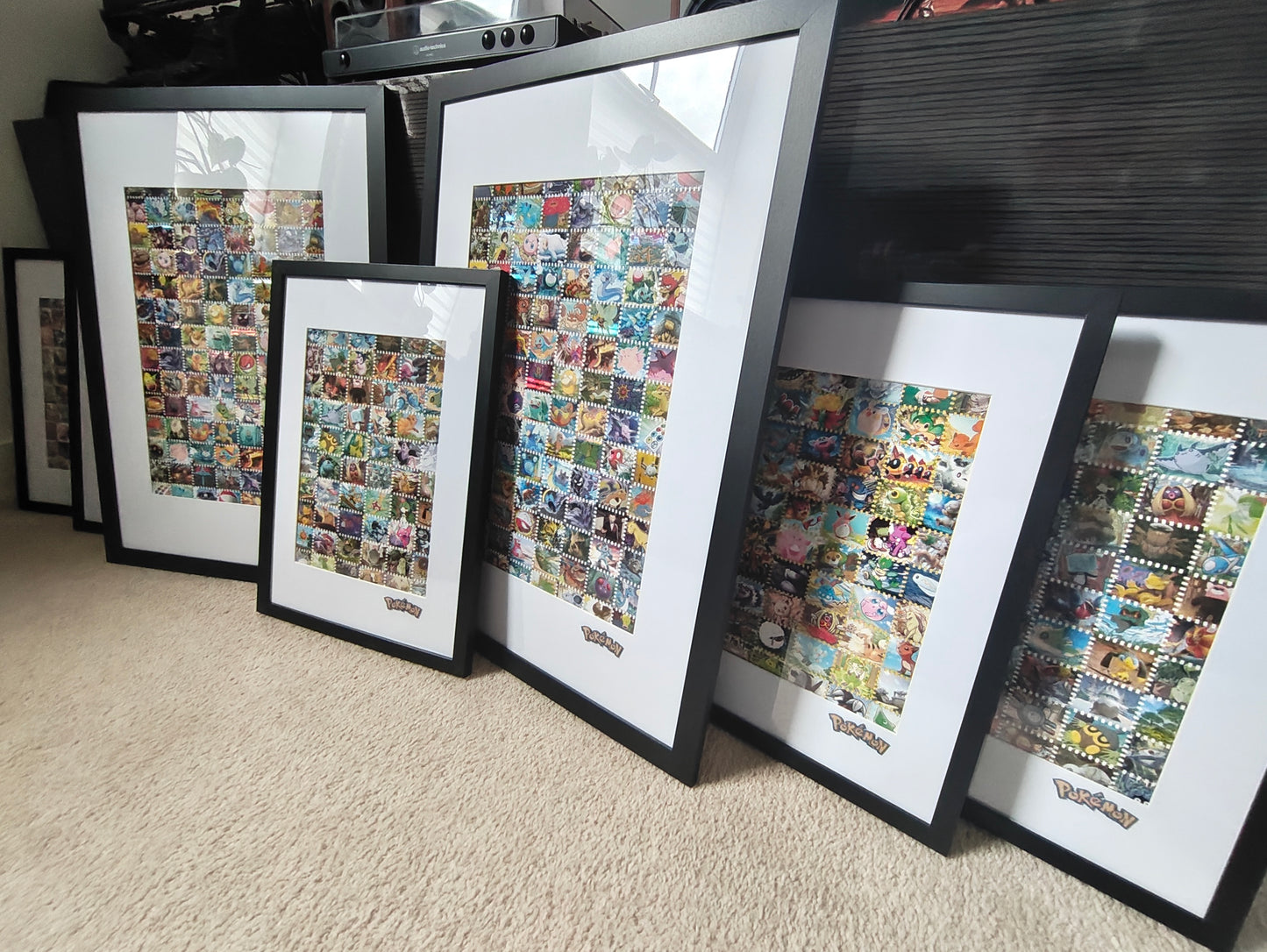Pokémon illustration framed art featuring real cards