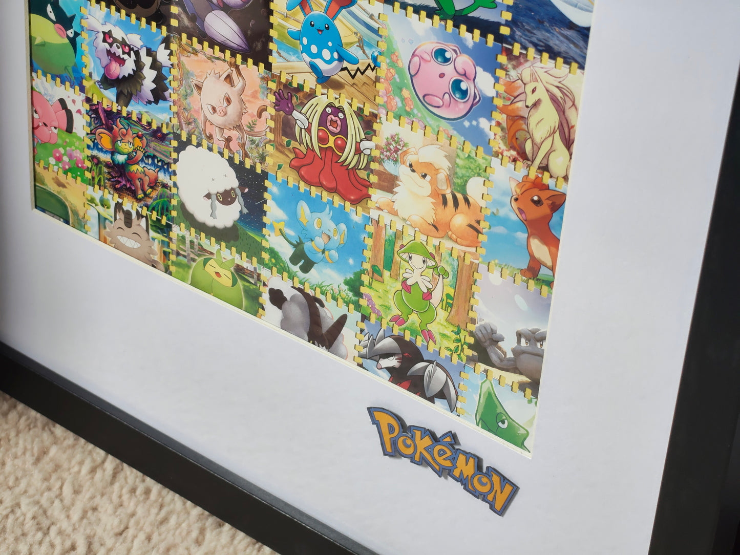 Pokémon illustration framed art featuring real cards