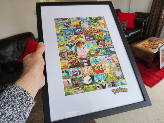 Pokémon illustration framed art featuring real cards