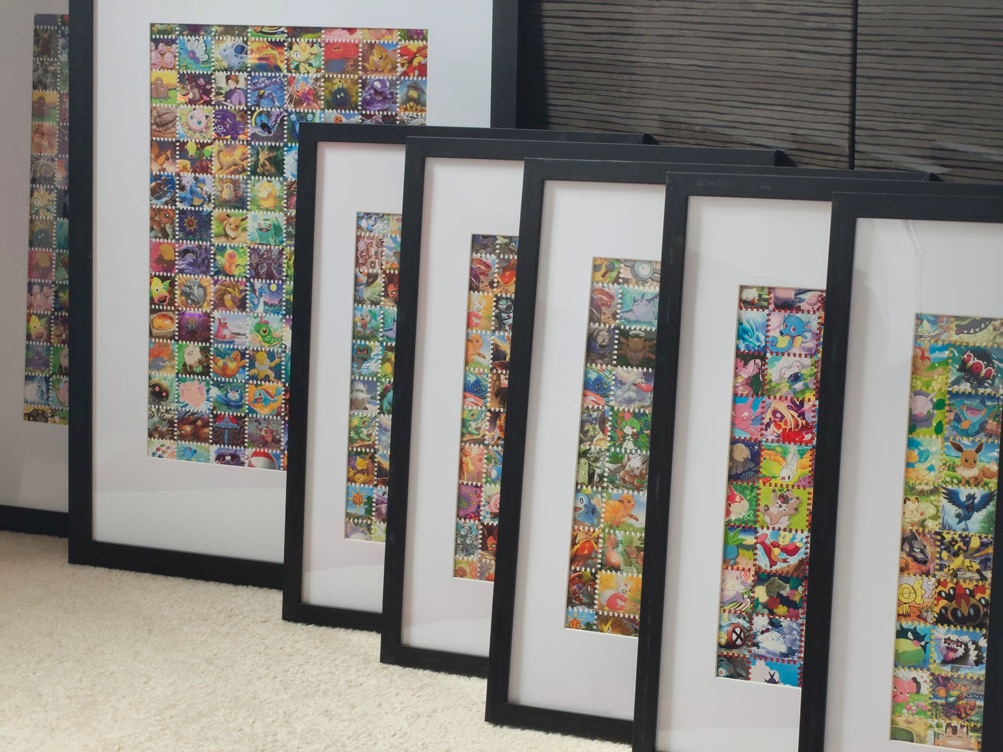 Pokémon illustration framed art featuring real cards