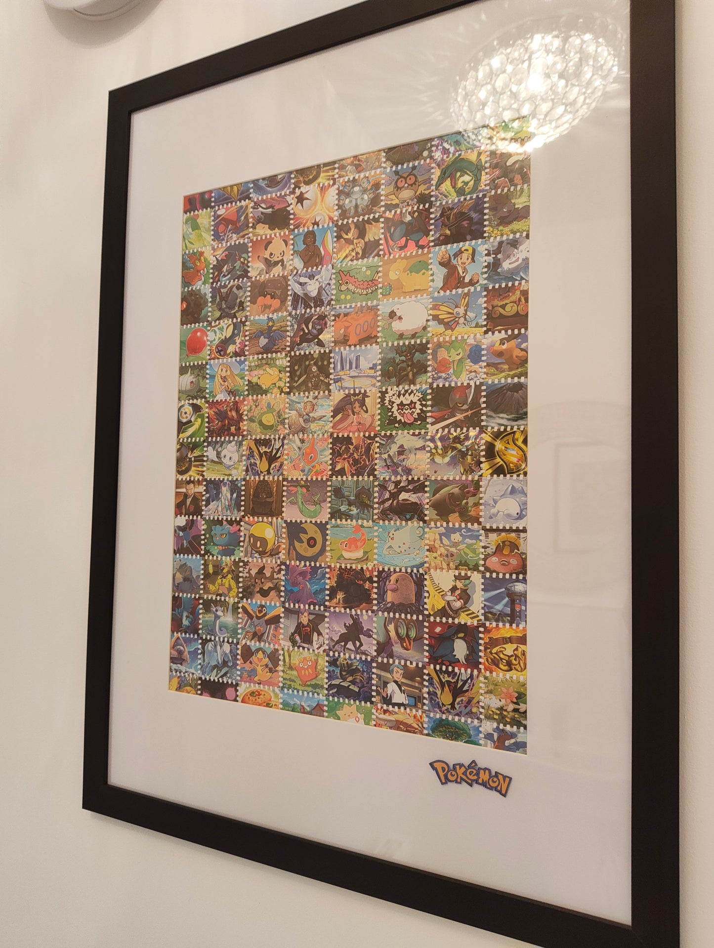 Pokémon illustration framed art featuring real cards
