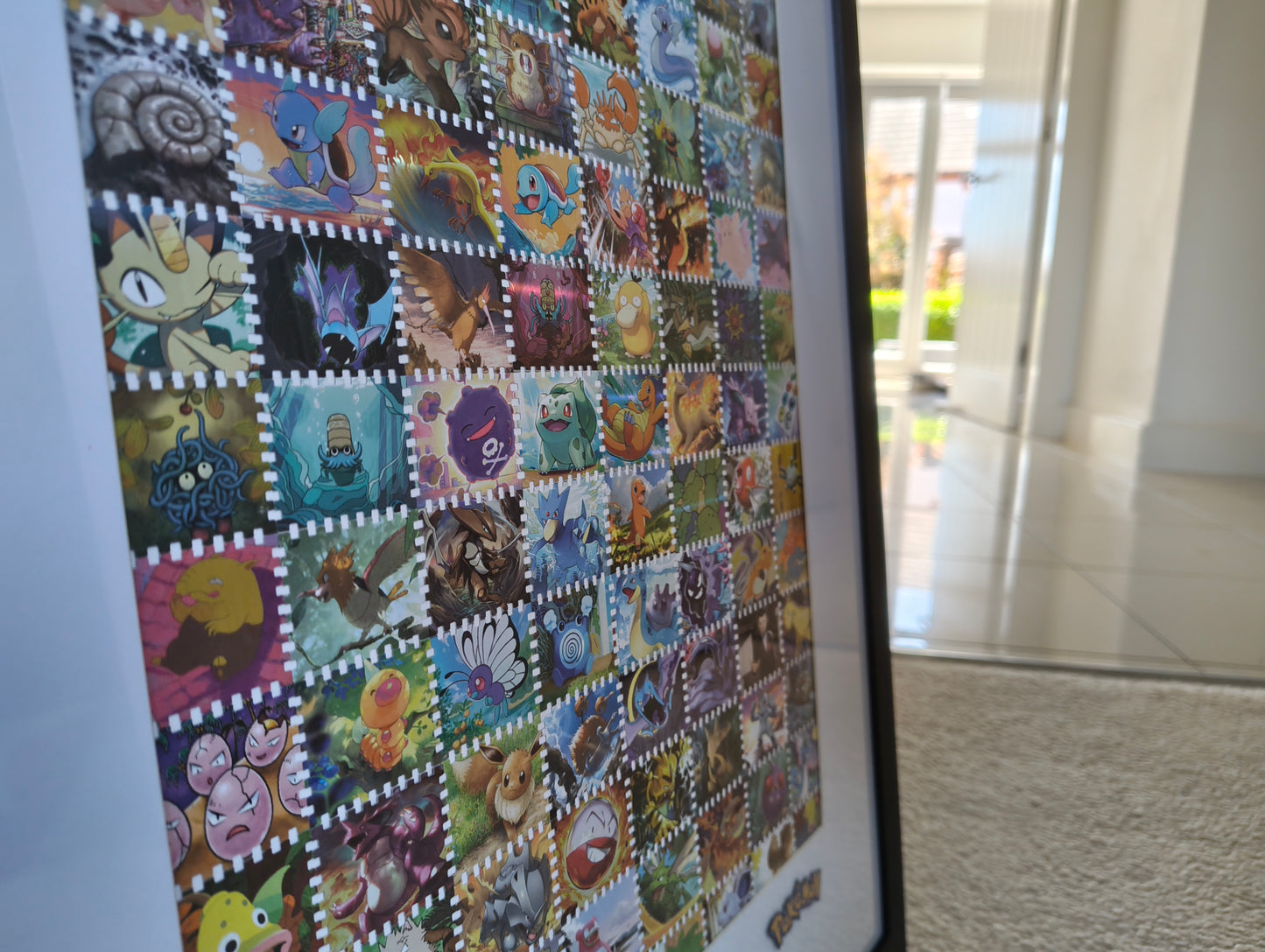 Pokémon illustration framed art featuring real cards