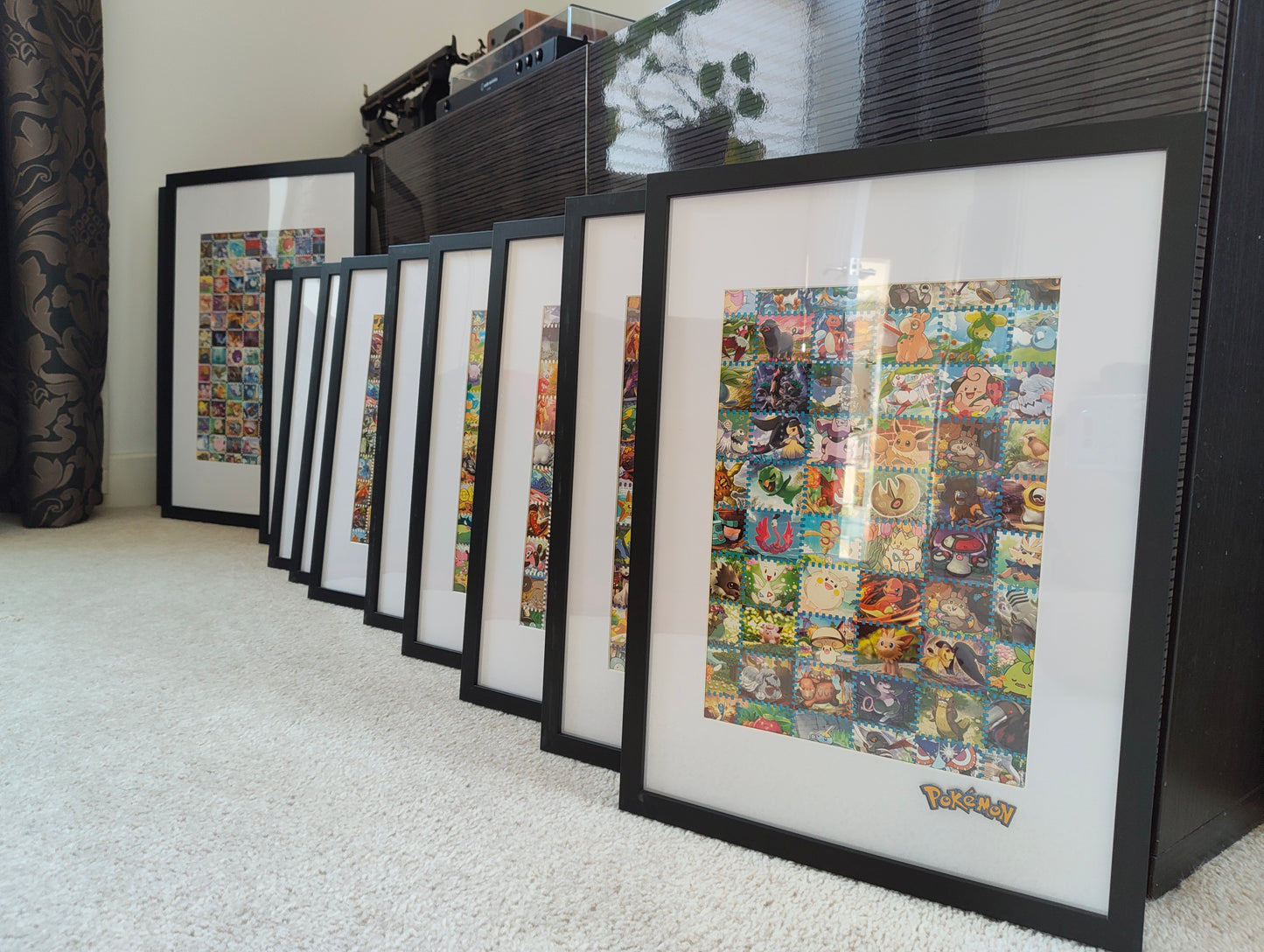 Pokémon illustration framed art featuring real cards
