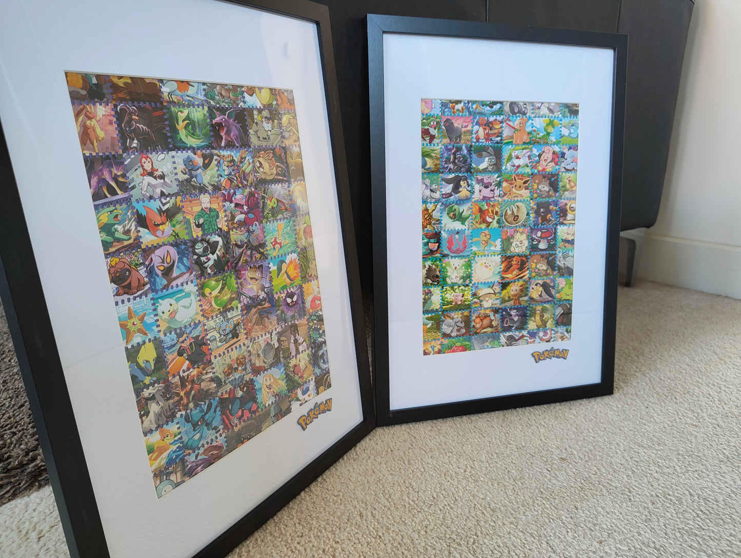 Pokémon illustration framed art featuring real cards