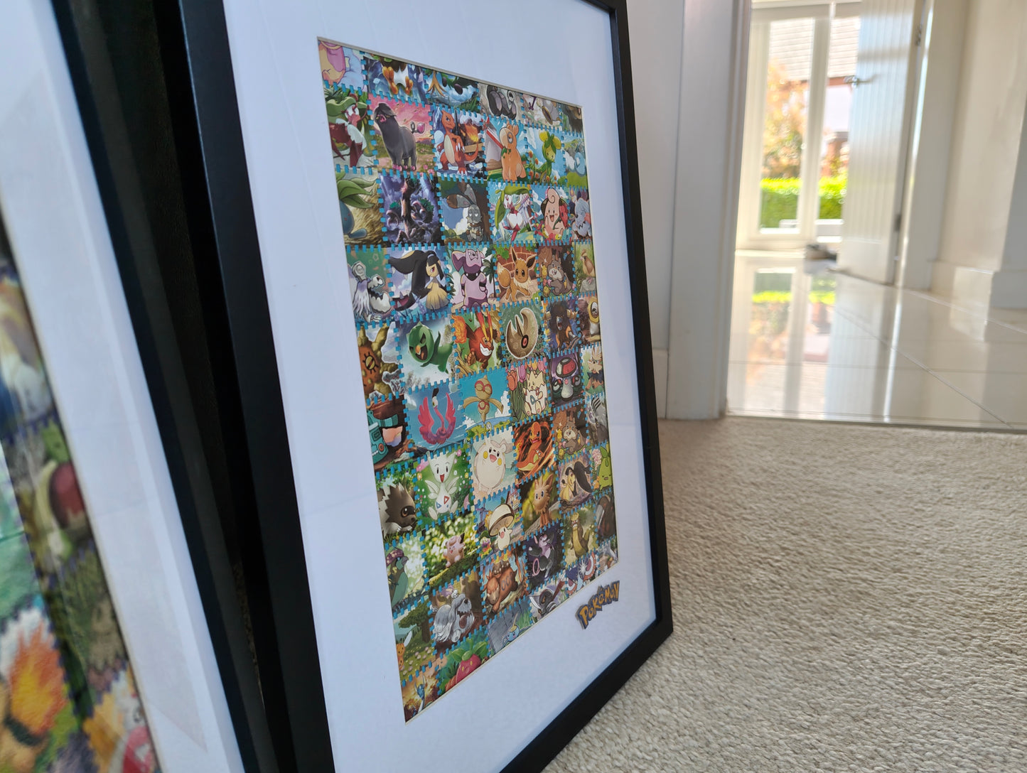 Pokémon illustration framed art featuring real cards