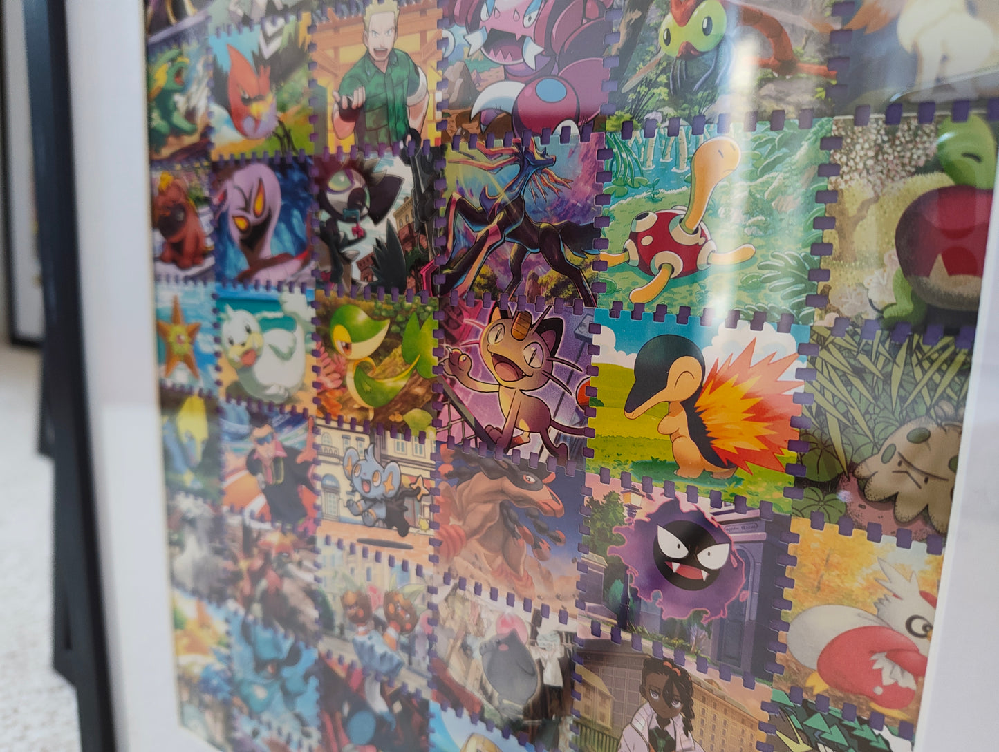 Pokémon illustration framed art featuring real cards
