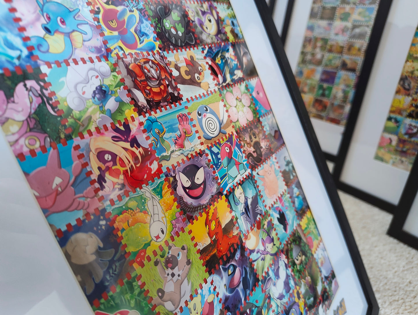 Pokémon illustration framed art featuring real cards