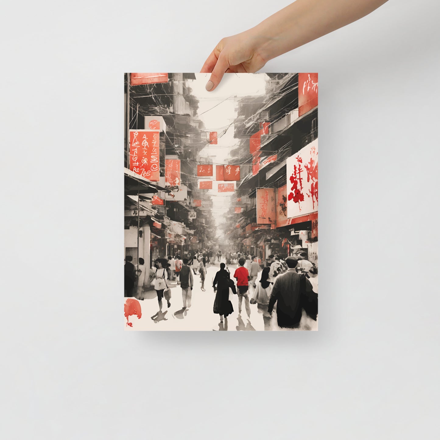 Hong Kong street waterbrush ink poster 06