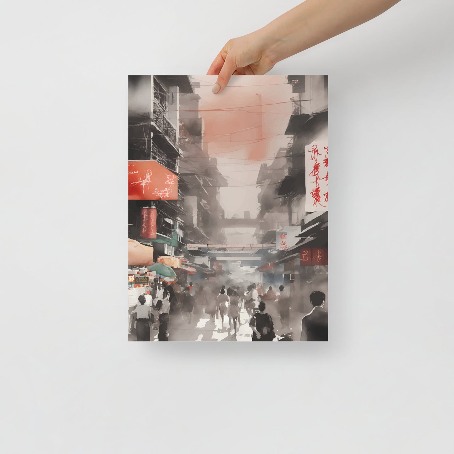 Hong Kong street waterbrush ink poster 07