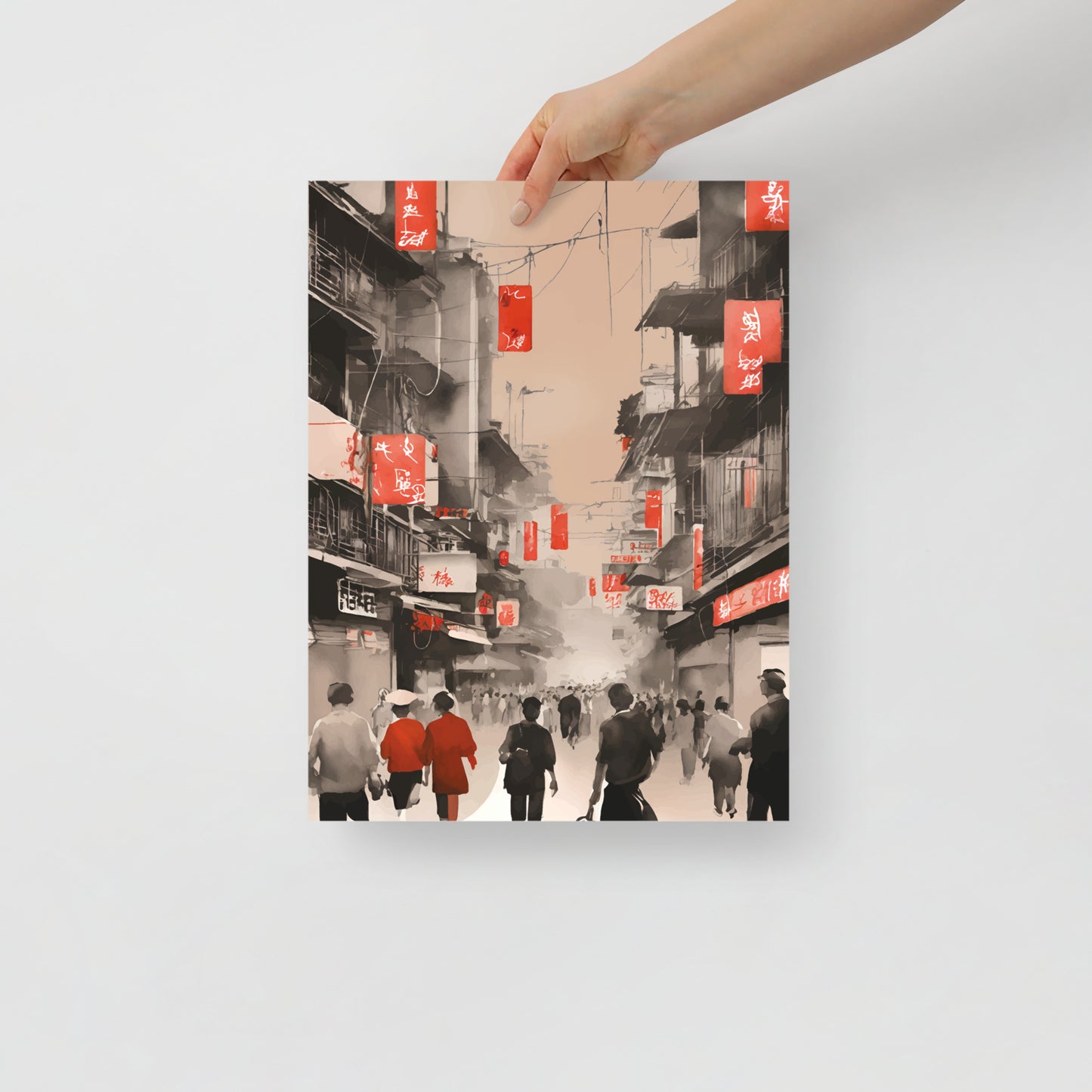 Hong Kong street waterbrush ink poster 08