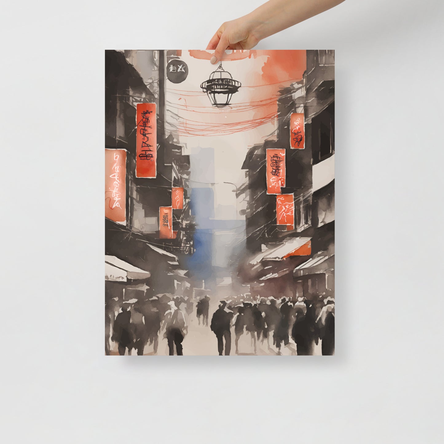 Hong Kong street waterbrush ink poster 02