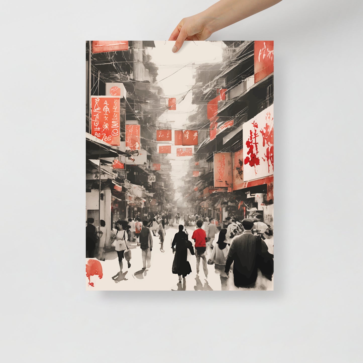 Hong Kong street waterbrush ink poster 06