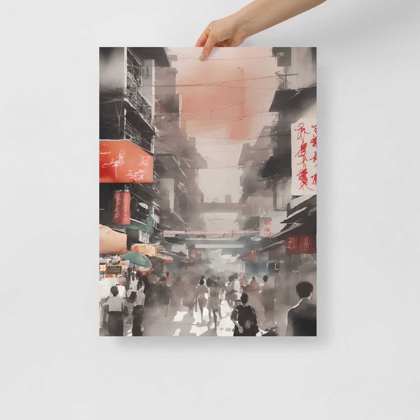 Hong Kong street waterbrush ink poster 07