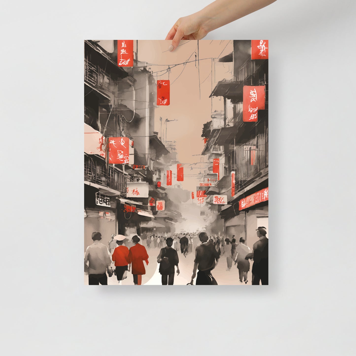 Hong Kong street waterbrush ink poster 08