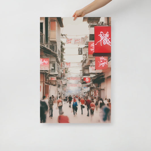 Hong Kong street waterbrush ink poster 01