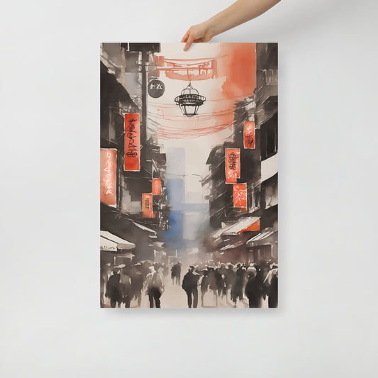 Hong Kong street waterbrush ink poster 02