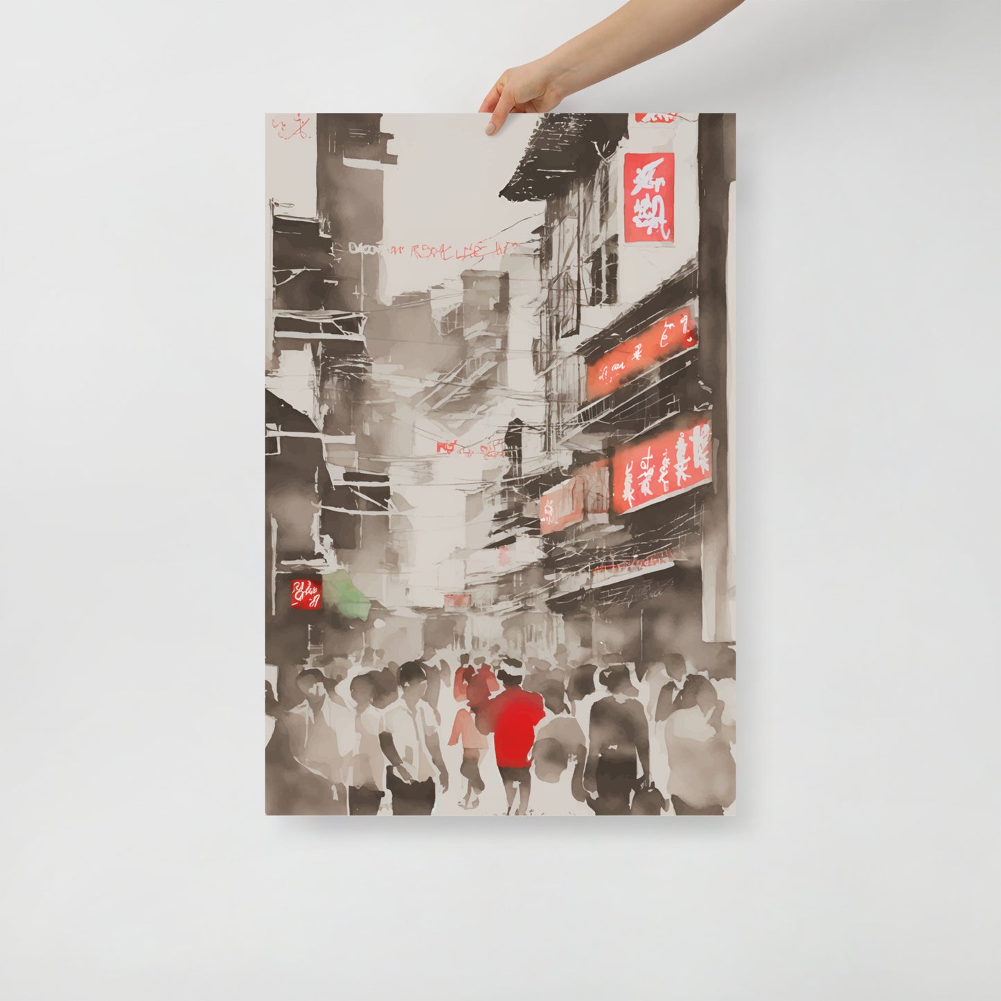 Hong Kong street waterbrush ink poster 03