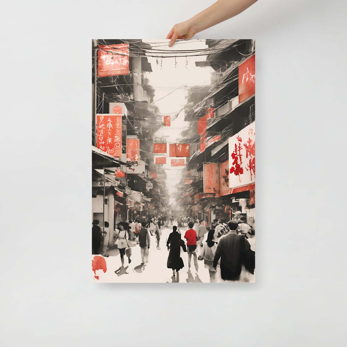 Hong Kong street waterbrush ink poster 06