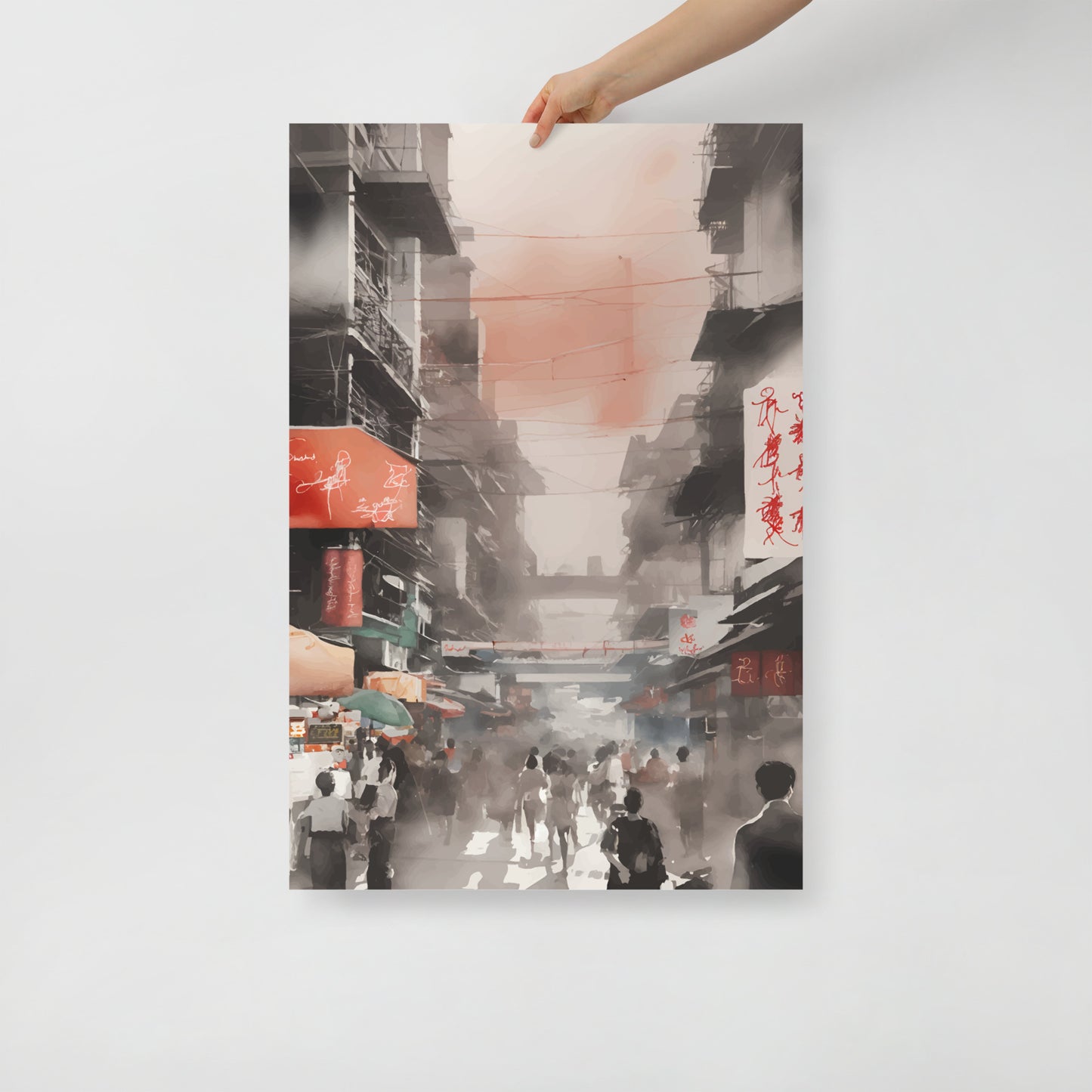 Hong Kong street waterbrush ink poster 07